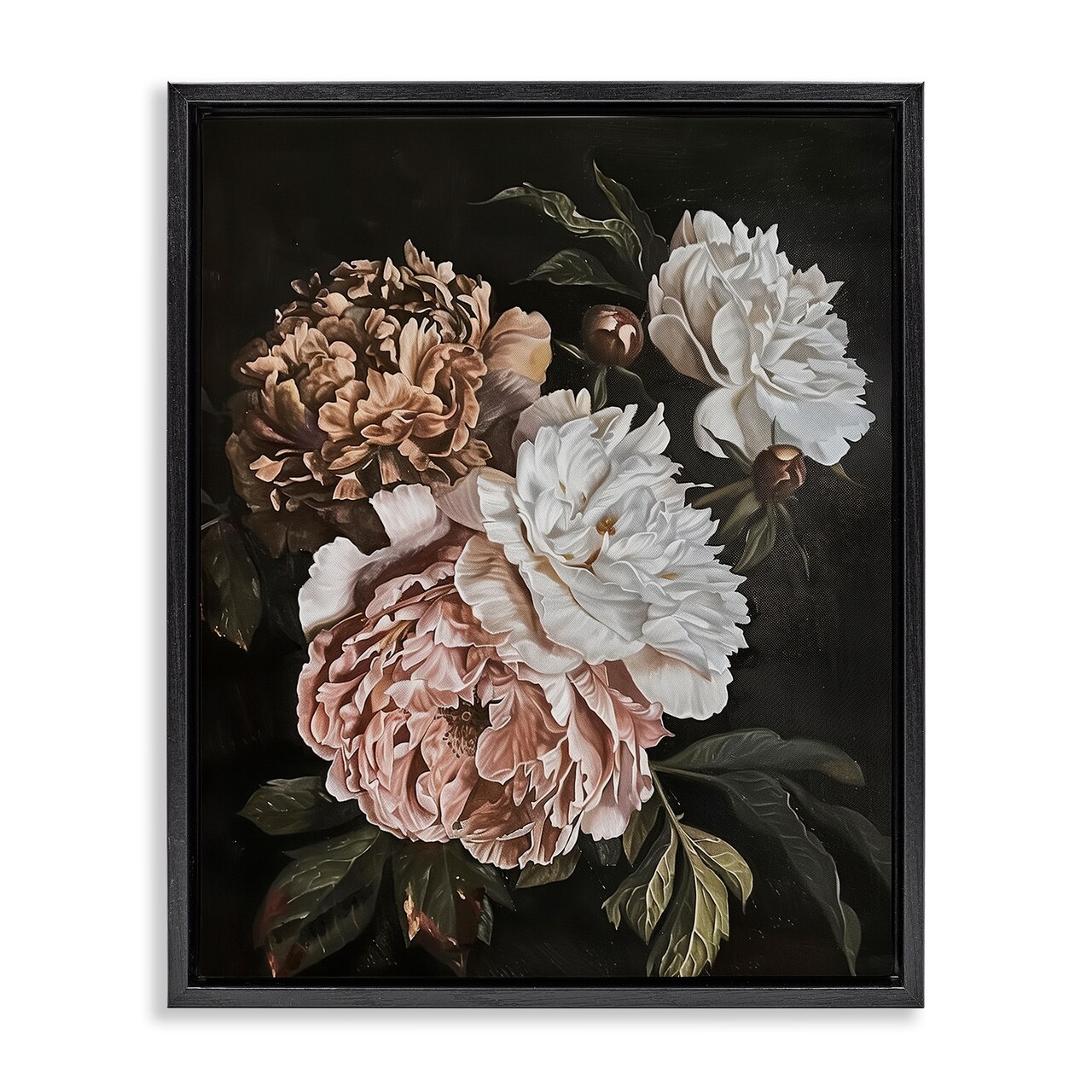 Stupell Industries Moody Peonies on Black Floating Frame Design by Arlington Prints